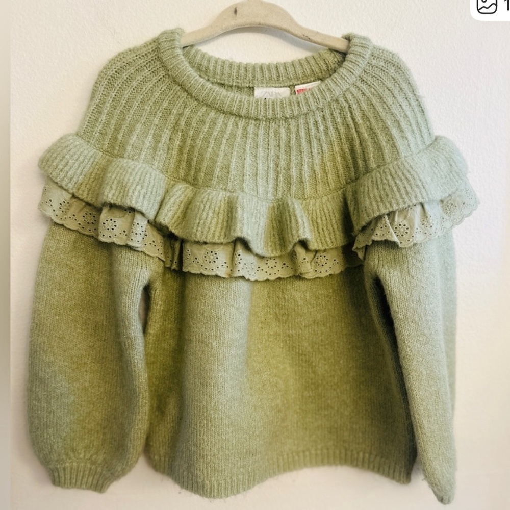 Zara Kids Olive Green Sweater with Ruffles